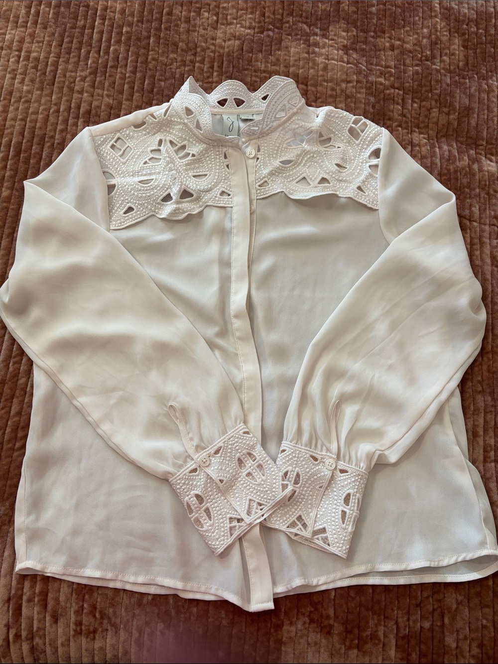 Joie Cream Lace Yoke Button-Front Blouse